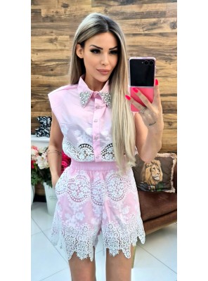 Комплект с къси панталонки Letti в розово